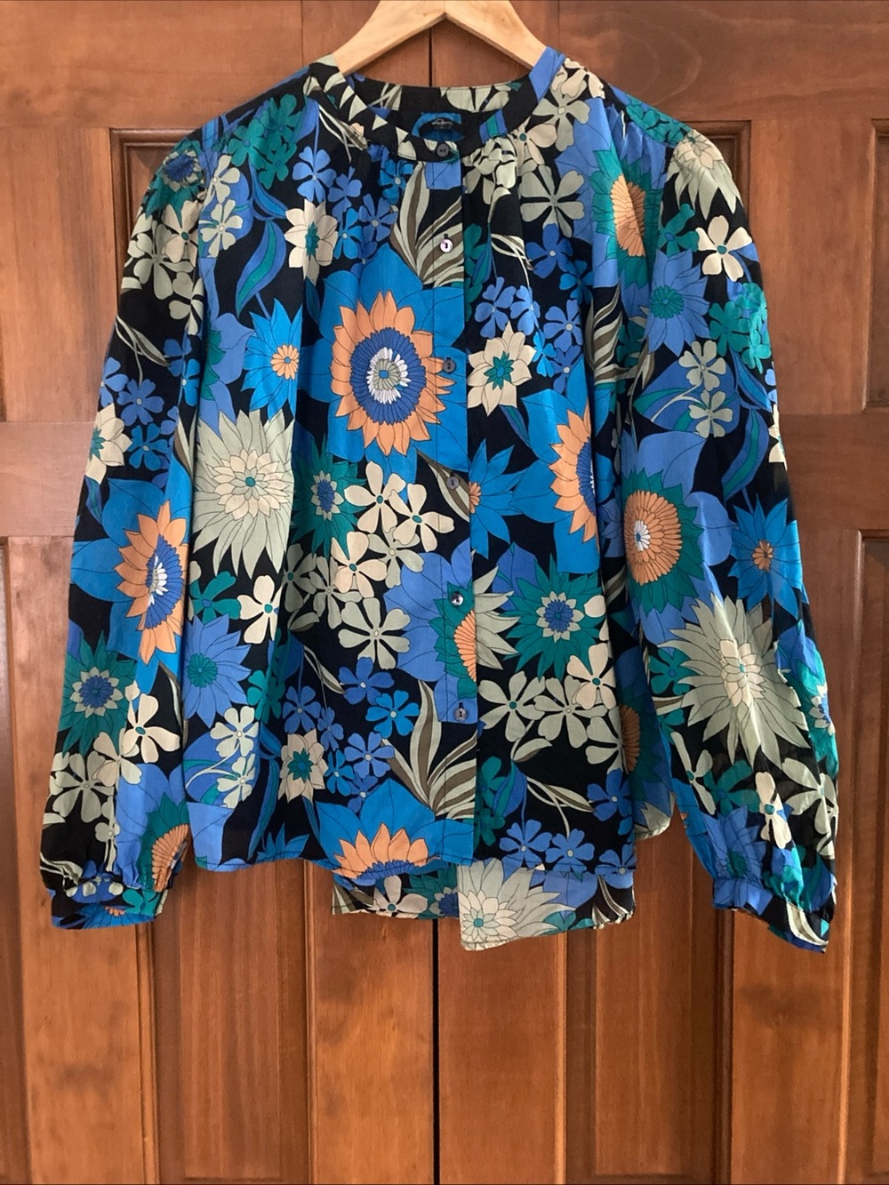 Rails Azul wildflower Button-Front Blouse top puff sleeves Womens large